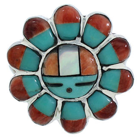 Sun Multicolor Inlay Southwest Jewelry Silver Ring Size 6-3/4 YS72148
